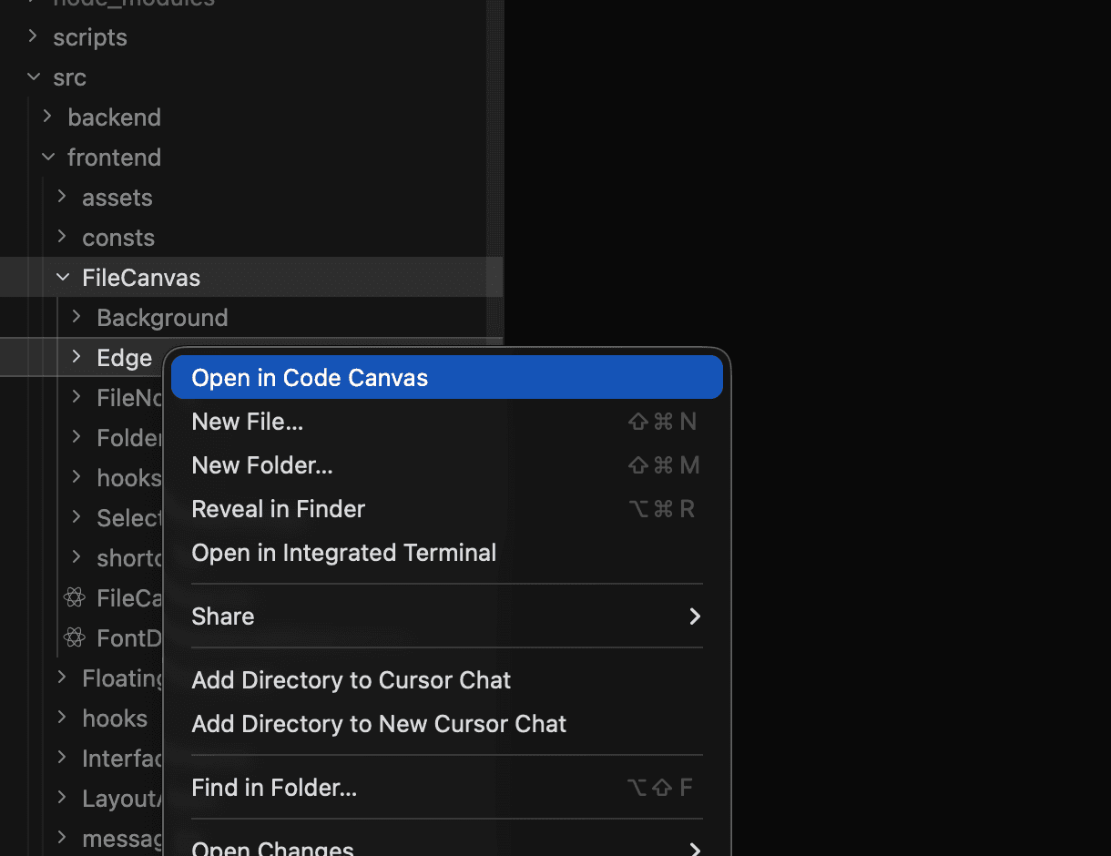 Open in Code Canvas context menu